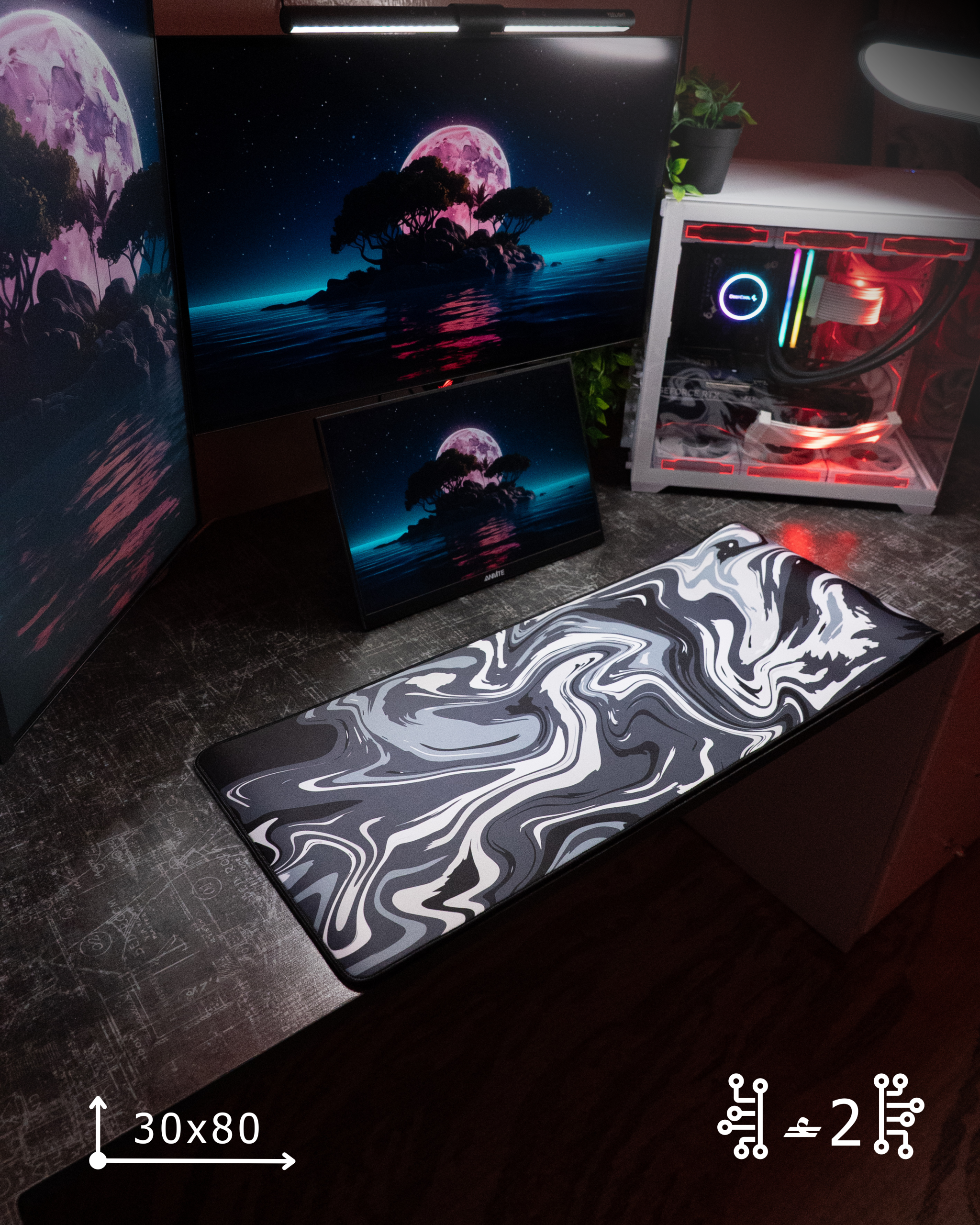 بوستات - 32 Black Waves Mousepad (30x80) - Image 1