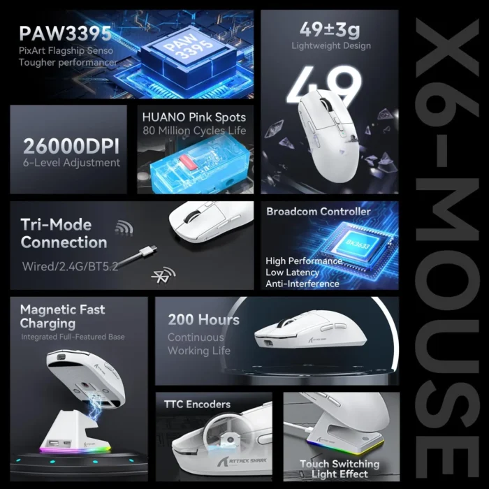 ATTACK SHARK X6 Wireless Gaming Mouse - Black - Image 12