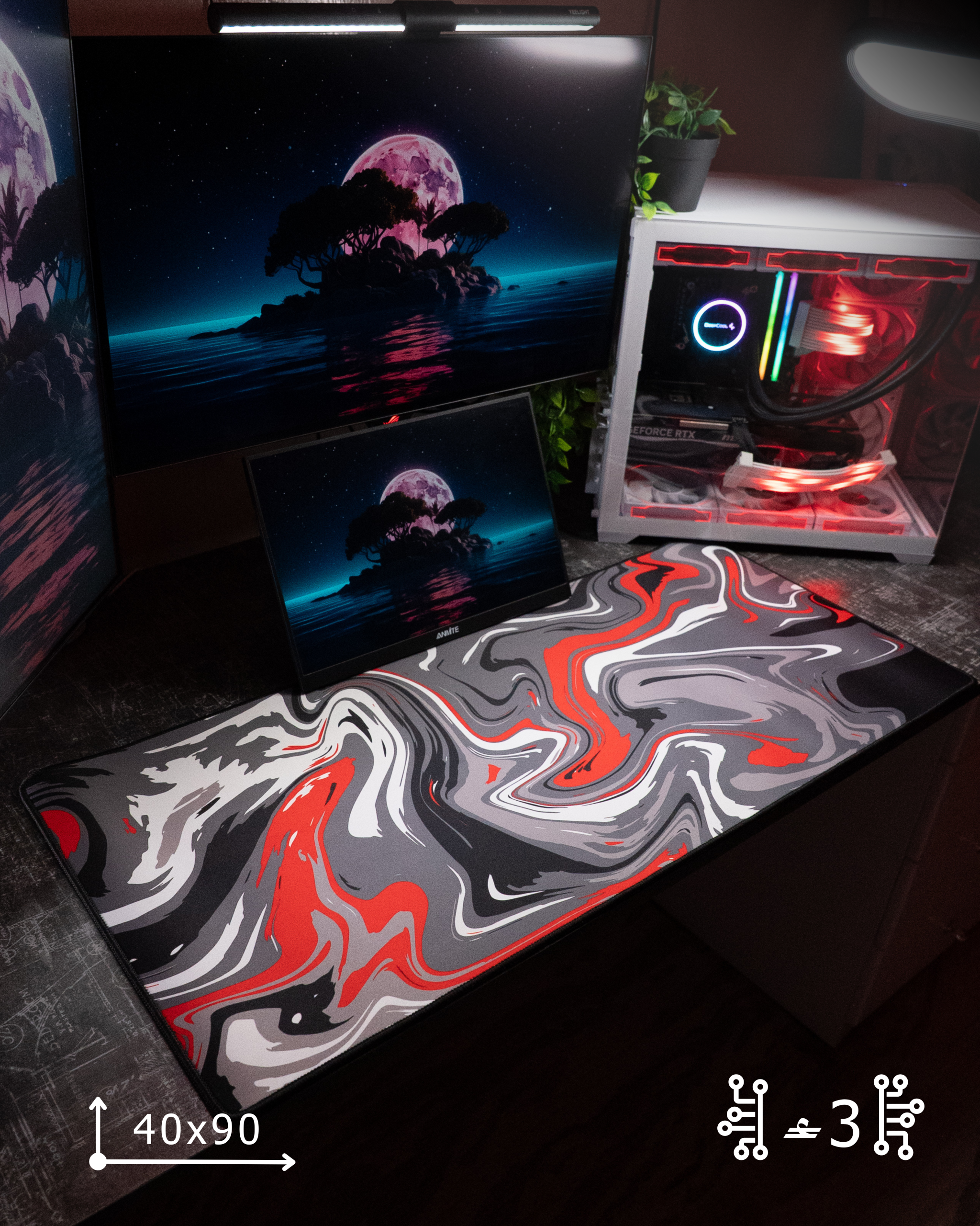 بوستات - 41 Red Waves Mousepad (40x90) - Image 1