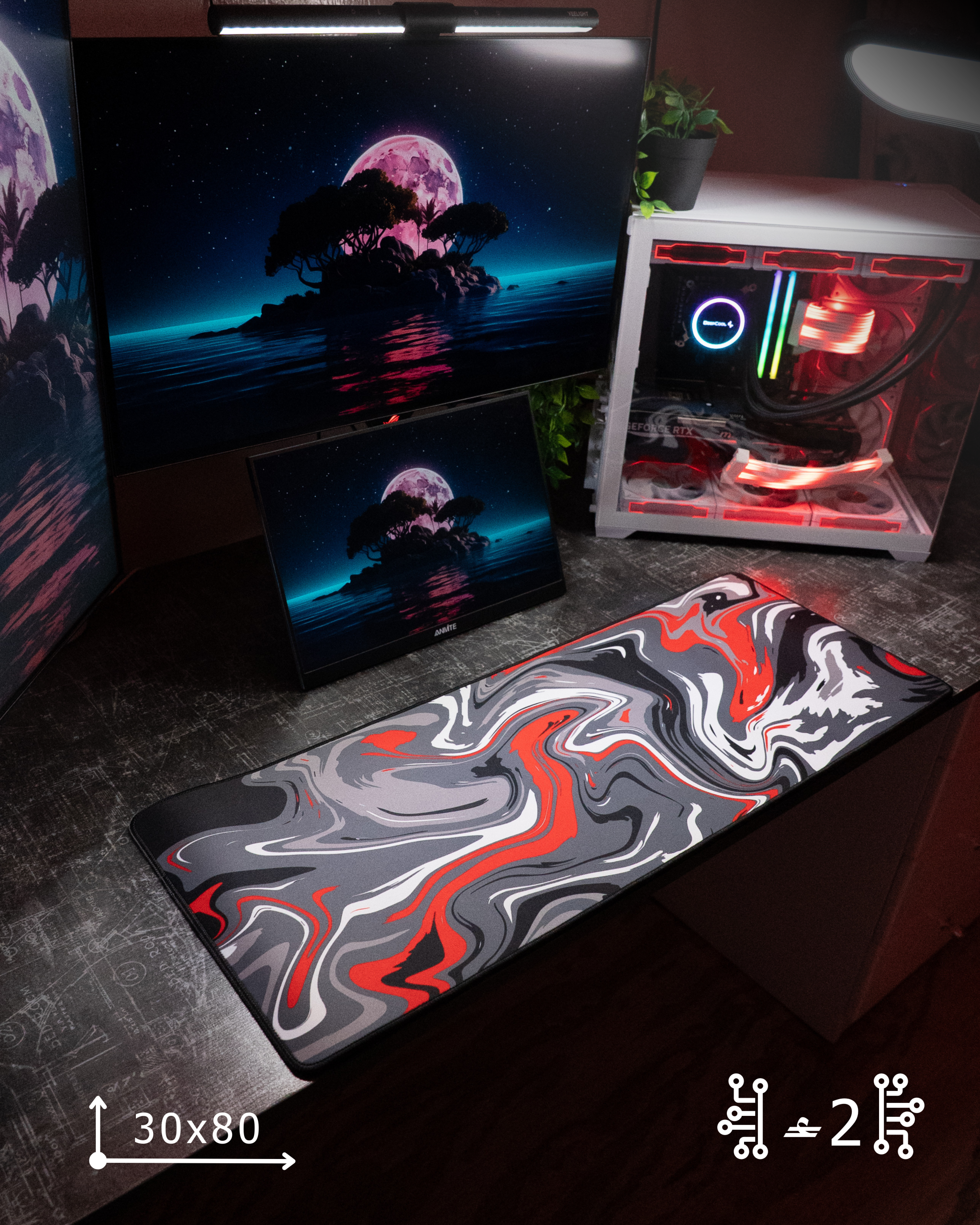 بوستات - 42 Red Waves Mousepad (30x80) - Image 1