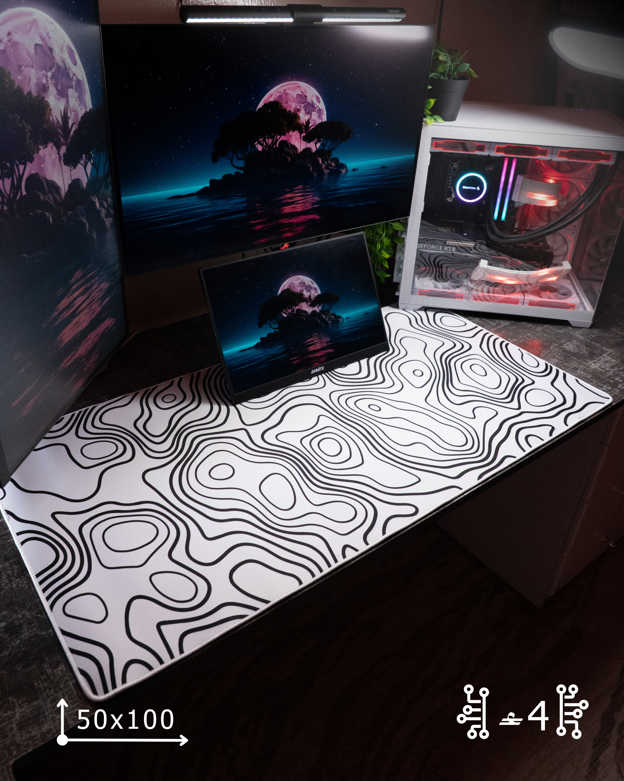 بوستات - 47 White Topography Mousepad (50x100) - Image 1