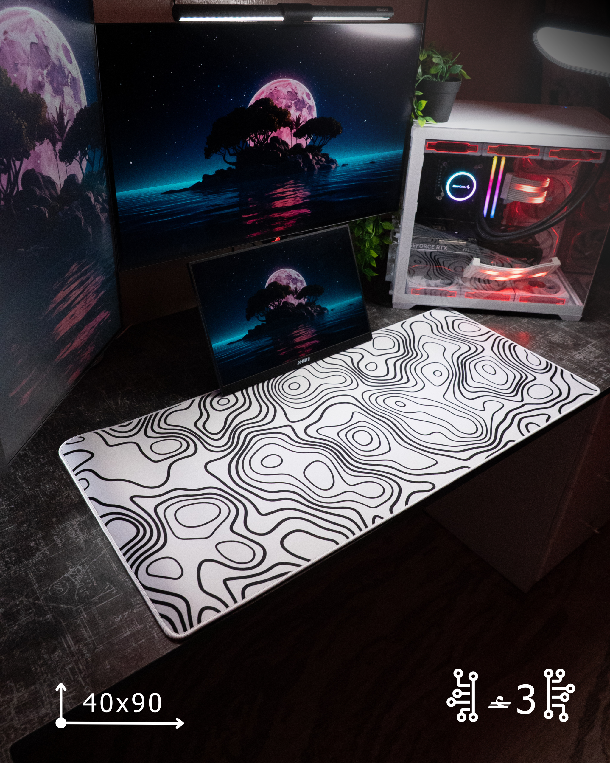 بوستات - 48 White Topography Mousepad (40x90) - Image 1