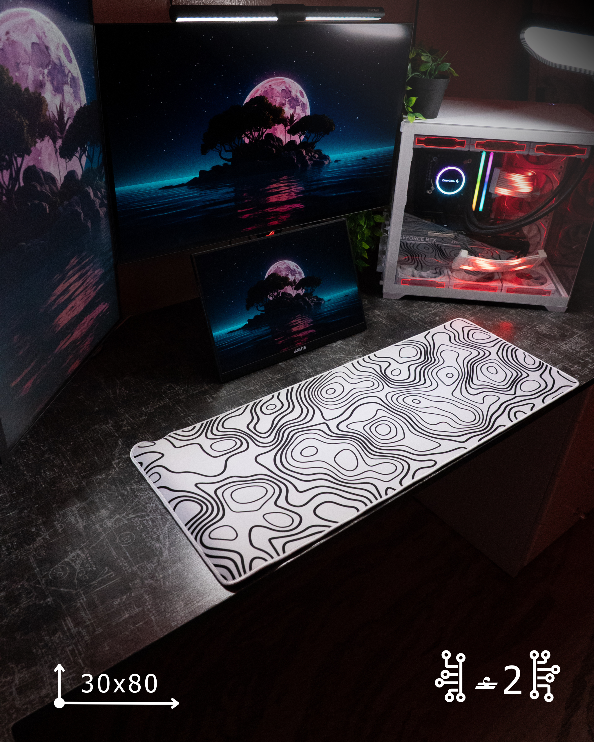 بوستات - 49 White Topography Mousepad (30x80) - Image 1