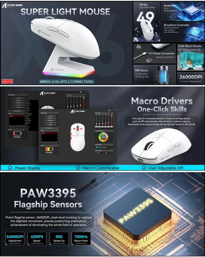 ATTACK SHARK X6 Wireless Gaming Mouse - White - Image 10
