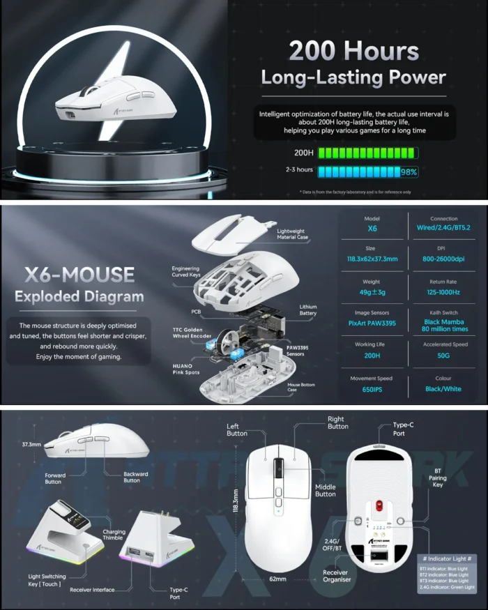 ATTACK SHARK X6 Wireless Gaming Mouse - Black - Image 10