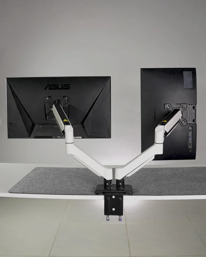 White Dual Hydraulic Monitor Stand - Image 2