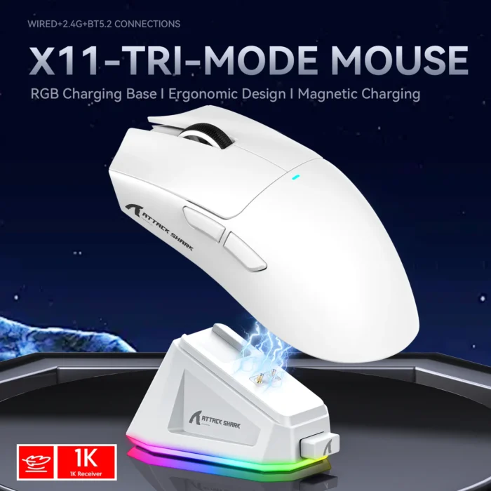 ATTACK SHARK X11 Wireless Gaming Mouse - White - Image 5