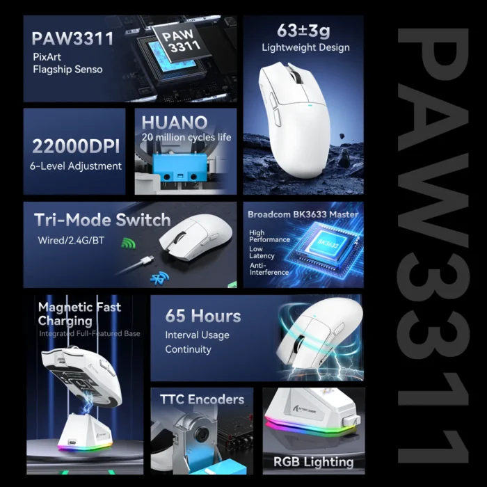 ATTACK SHARK X11 Wireless Gaming Mouse - White - Image 8