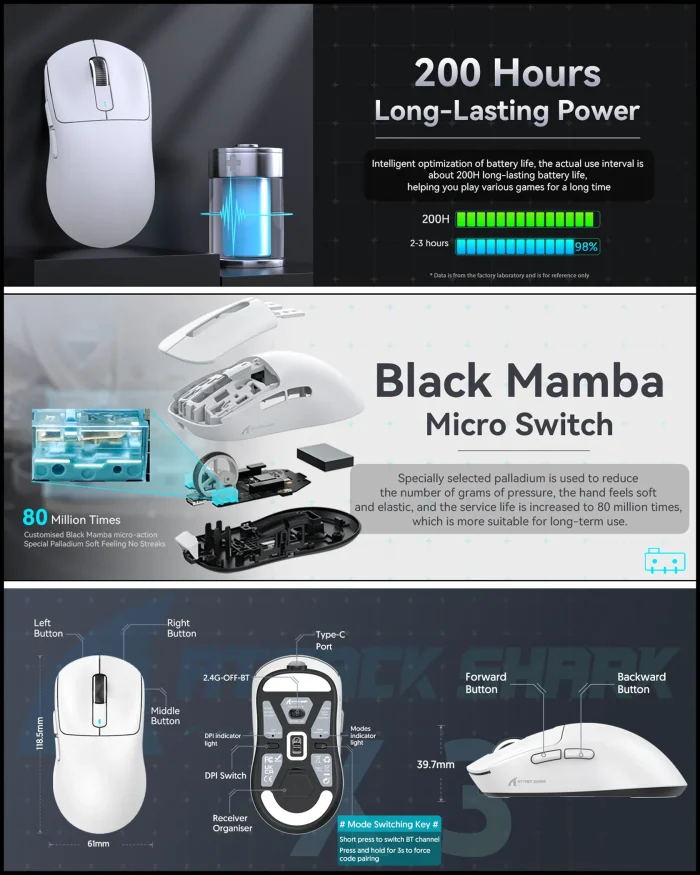 ATTACK SHARK X3 Pro Wireless Gaming Mouse – White - Image 7